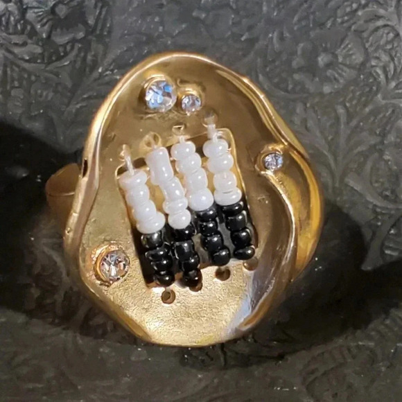 Crystals and Glass Beads Baroque Gold Plated Adjustable Statement Cocktail Ring - Picture 1 of 13